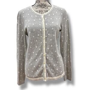 Talbots Size S Petite Gray Cashmere Blend Polka Dot Cardigan
